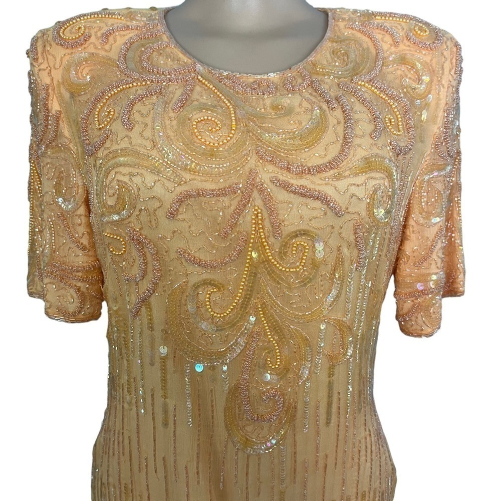 Jewel Queen Vintage Dres Sherbert Orange Short Sleeve Silk - Picture 4 of 12
